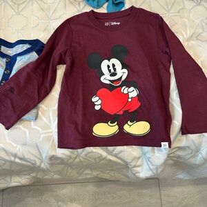 Disney Maroon Long-Sleeve Tee with Mickey Holding Red Heart
